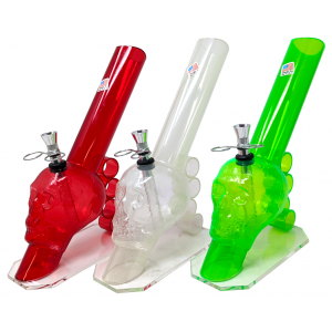 11" Acrylic 1.5"x11" Skull Metal Pull Bowl W/ Grip Water Pipe Assorted Color - [AJM26]